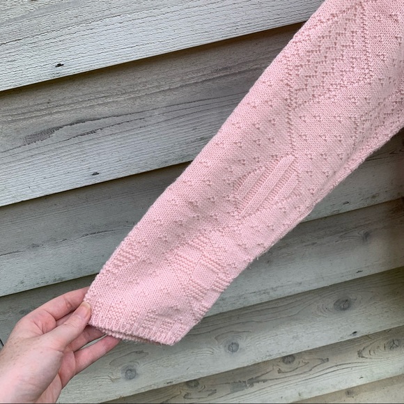 Vintage Pastel Pink Mock Neck Long Sleeve Pullover Oversize Cable Knit Sweater - Picture 12 of 16